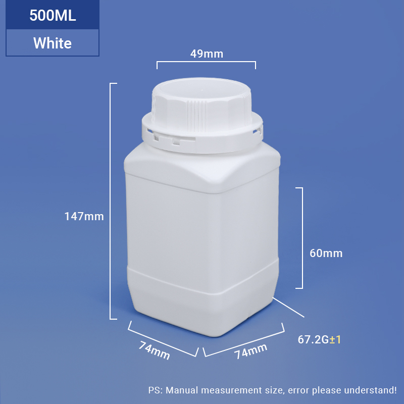 وايت -500 مل زجاجة عريضة الرقبة مربعة مربعة لتغليف المسحوق الكيميائي