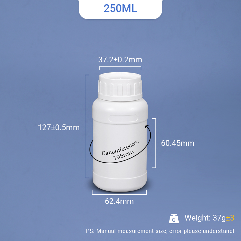 زجاجة بلاستيكية HDPE سعة 250 مل مع غطاء TE وغطاء قياس