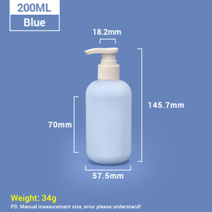 200 مل زجاجات شامبو بلاستيكية زرقاء مع غطاء مضخة المشمش