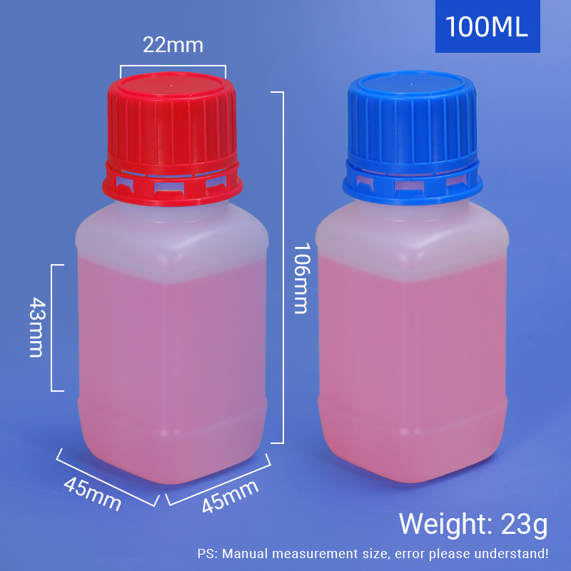 درجة مختبر سميكة تسرب تسرب 100 مل مربع عينة عينة زجاجة البلاستيك Vails لتخزين الكاشف الكيميائي