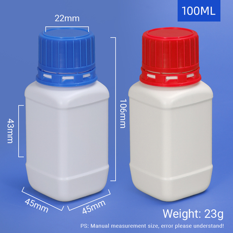 100 مل زجاجة الكاشف الكيميائي HDPE مربعة الشكل