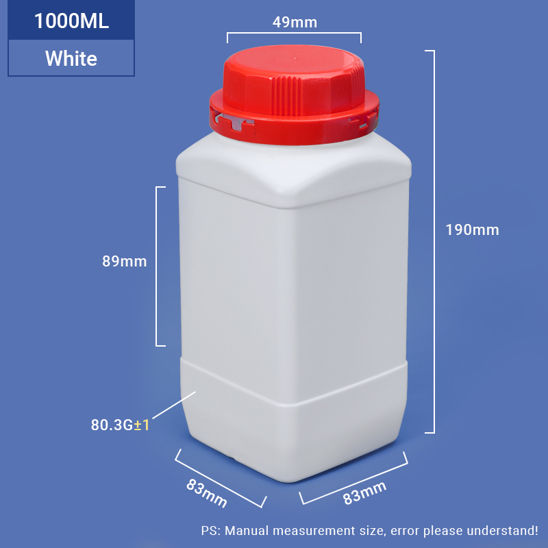 White-1000ml 1L زجاجة HDPE مربعة عريض 