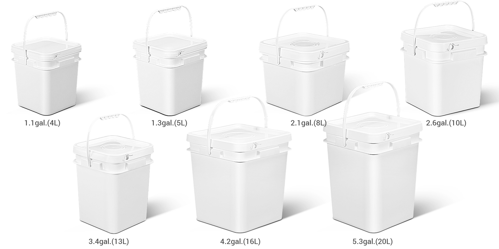 Umetass Square PP Food - دلو بلاستيكي من الدرجة - أحجام متعددة (1 - 5 جالون) - سهلة - غطاء مفتوح - شعار مخصص متاح