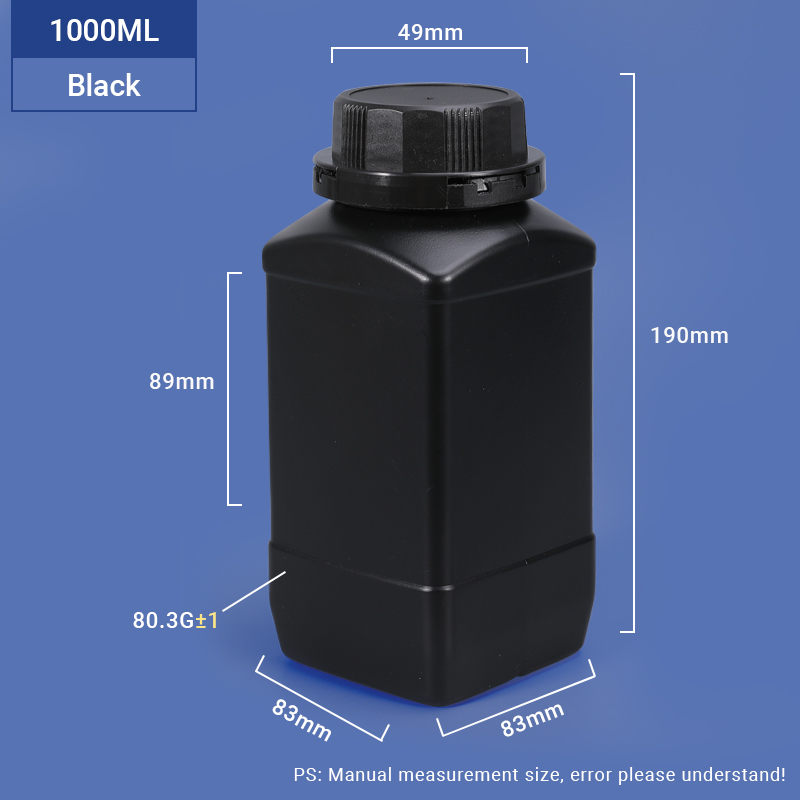 Black-1000ml 1L زجاجة HDPE مربعة عريض 