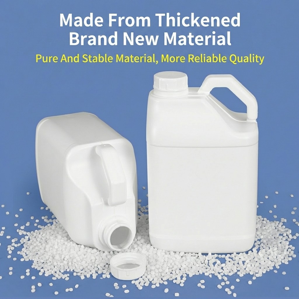 جركن بلاستيك مربع 5 لتر HDPE بمقبض كبير، غطاء لولبي، بطانة فويل، مانعة للتسرب للطلاء والمواد الكيميائية