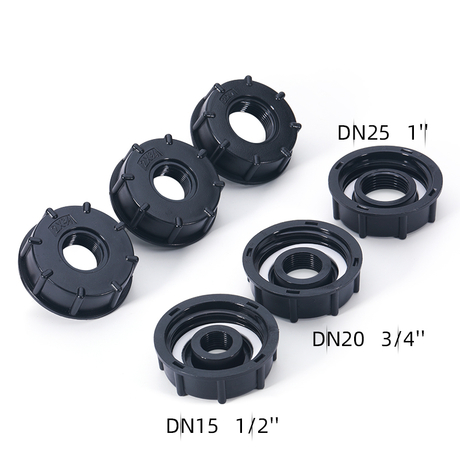 IBC TOTE ADAPTER 60 مم خيط خشن 1/2 '3/4 '' 1 بوصة منفذ ، 275-330 جالون موصل قابس الصرف لخراطيم حديقة خزان المياه