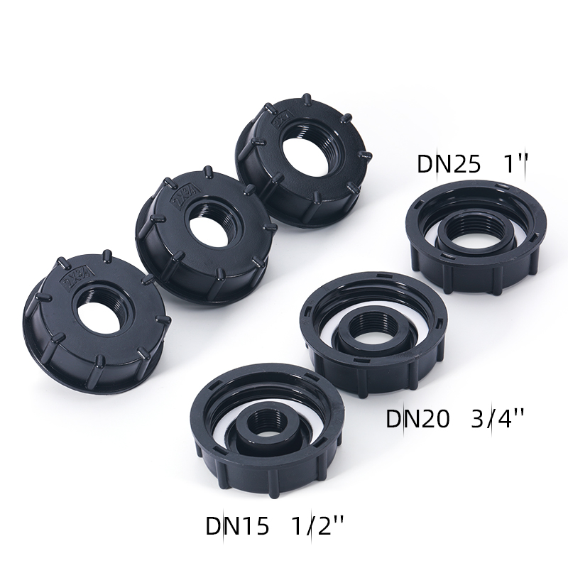 IBC TOTE ADAPTER 60 مم خيط خشن 1/2 '3/4 '' 1 بوصة منفذ ، 275-330 جالون موصل قابس الصرف لخراطيم حديقة خزان المياه