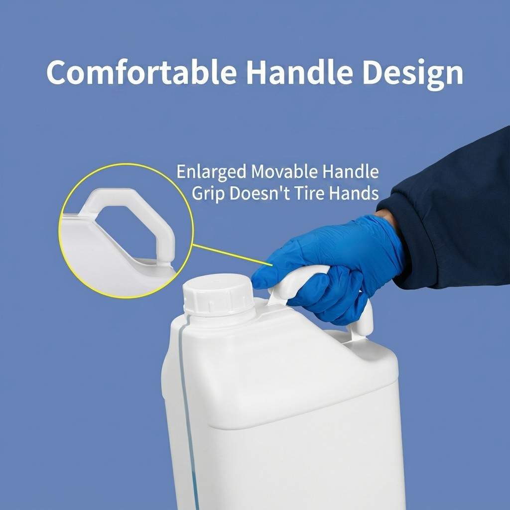 جركن بلاستيك مربع 5 لتر HDPE بمقبض كبير، غطاء لولبي، بطانة فويل، مانعة للتسرب للطلاء والمواد الكيميائية