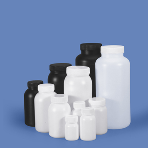 زجاجة بلاستيكية ذات فم واسع من HDPE باللون الأسود والأبيض مباشرة من المصنع مع غطاء داخلي مانع للتسرب للاستخدام في المختبر الكيميائي