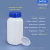 زجاجة بلاستيكية ذات فم واسع HDPE سعة 500 مل مع غطاء داخلي بخط مقياس مانع للتسرب